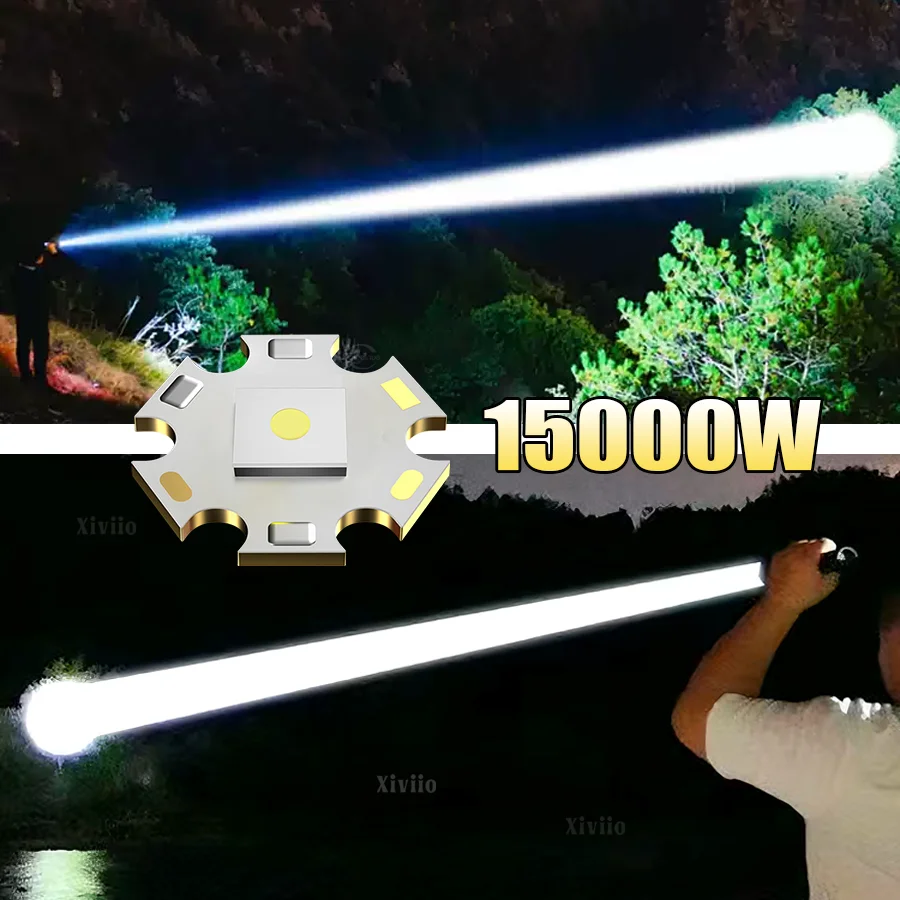 أحدث مصباح يدوي يعمل بالطاقة الشمسية + من النوع c قابل لإعادة الشحن 5000000LM مصباح LED فائق السطوع تكبير طويل المدى 4 كجم شعلة قوية Cob Lantren