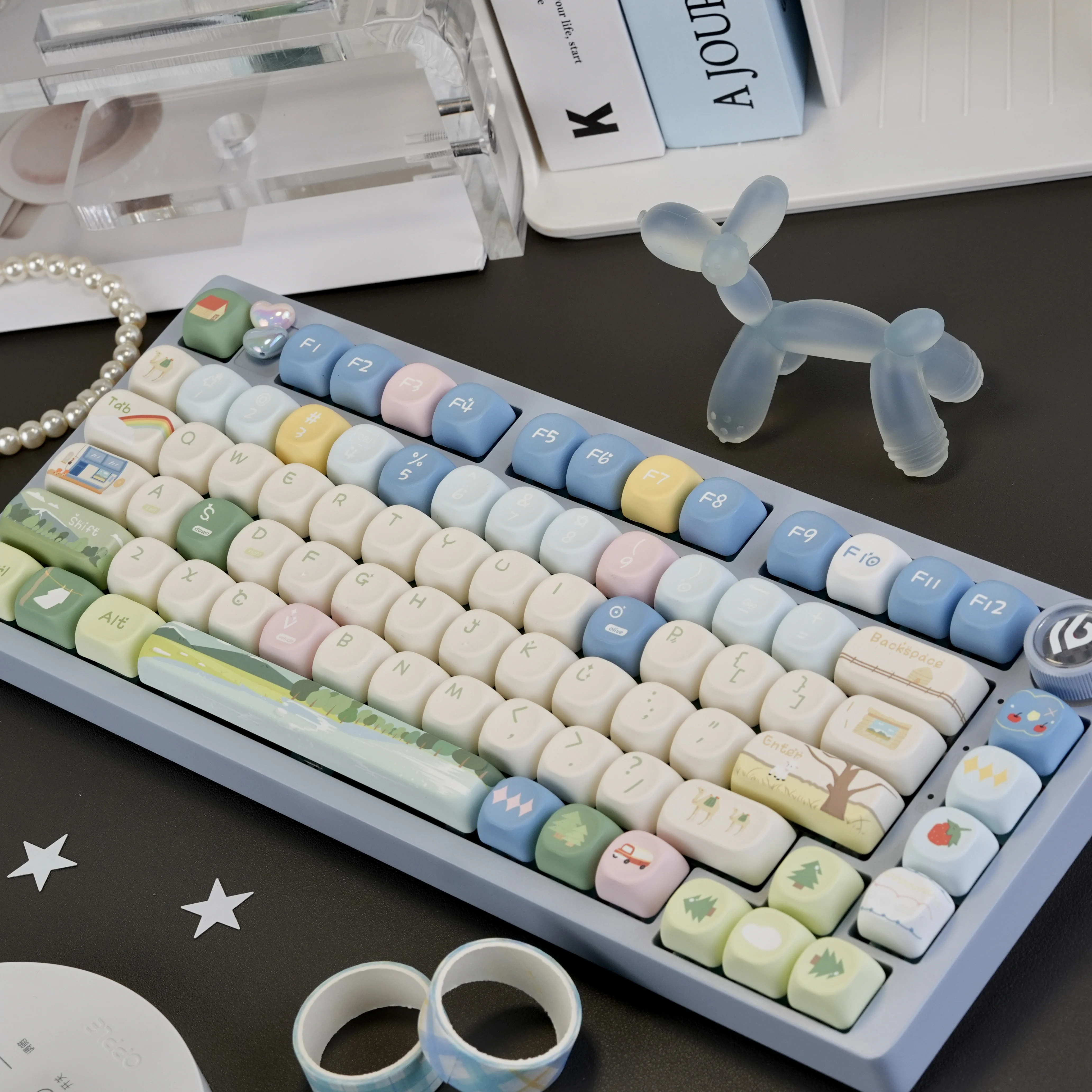 

130-клавишные милые колпачки для клавиш Rainbow Forest на заказ, колпачки для клавиш из ПБТ с сублимационной краской, профиль MOA для переключателей Cherry MX, механическая клавиатура