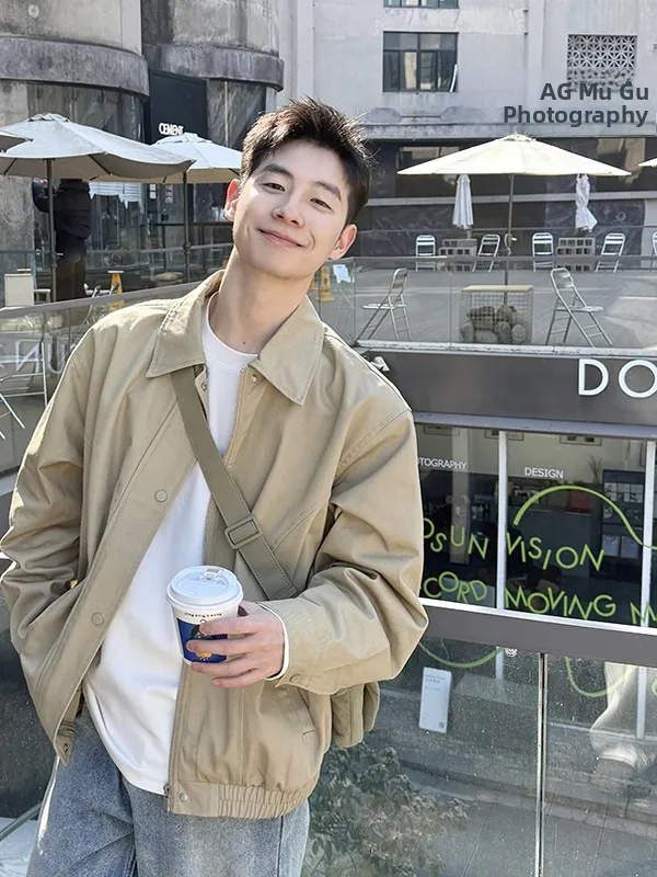 

Retro Japanese Sle Loose Casual Lapel Workwear Jaet for Men Pure Color Spring Autumn New Sle Versatile Simple Outerwear