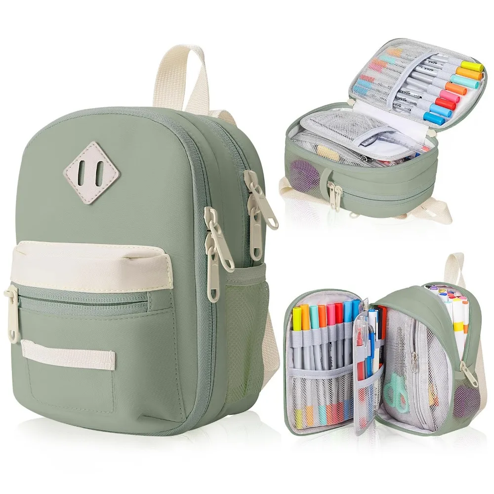 

Large Capacity Pencil Case Backpack Shape with Compartments Stationery Storage Bag Nylon Multi-colors Pen Pouch Organizer