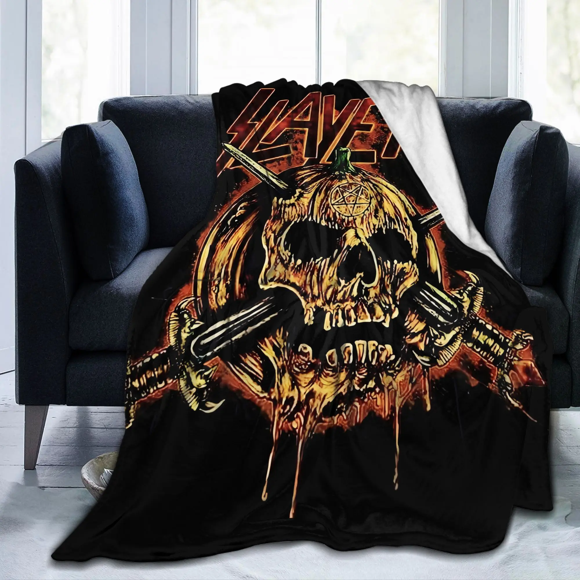 Custom S-Slayers Pumpkin Skull Blankets Warm Flannel Rock  Throw Blanket for Bedding Couch Bedspread