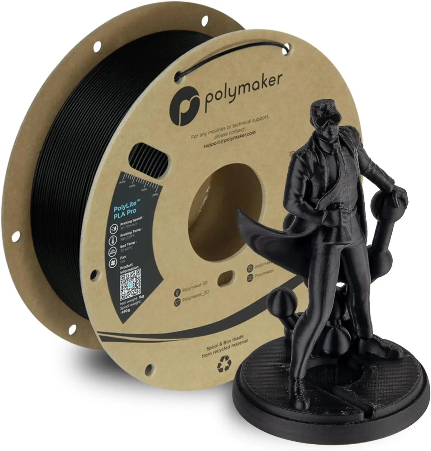 

High Rigidity 1.75mm PLA Filament 1kg, Tough Black 3D Printer Material for Most Printers