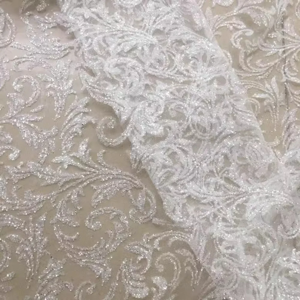 Luxury Sheer Floral Foiling Sequins Fabric Stage Wear Dresses Performance Costumes Hot Stamping Embroidered Lace Trim Material