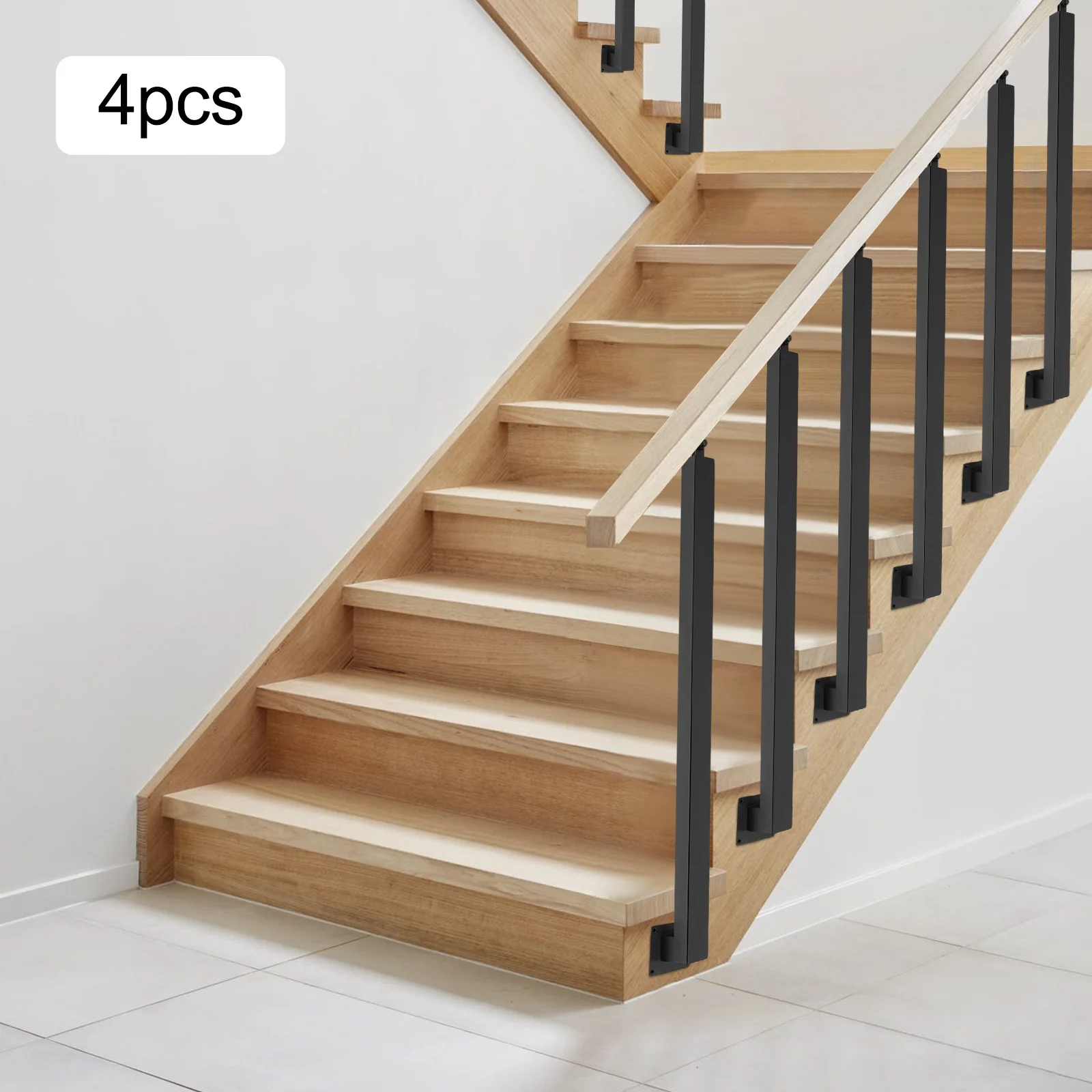 4 Pieces of 95cm Stair Railing Side Installation - Black, , , Suitable for Staircases, Villas, Entrances, Corridors, Attics