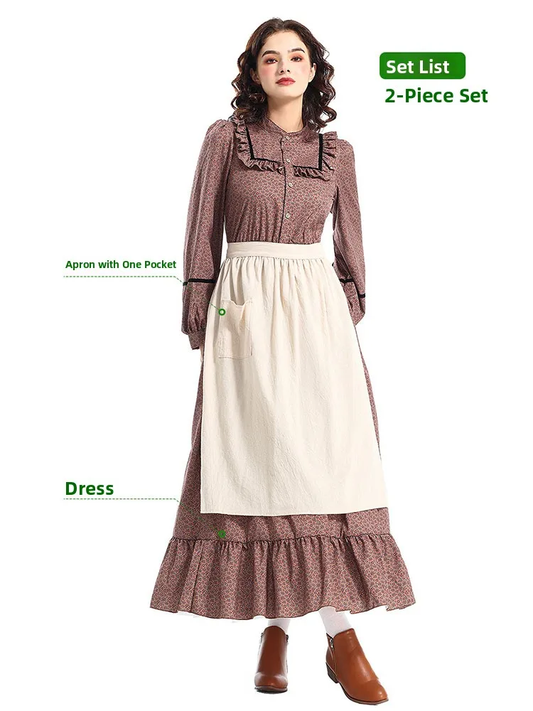 loween Costume andma per adulti Fata T Mamma Vestito Medievale Marrone Stampa floreale Dr Abbigliamento etnico da donna Spettacolo teatrale