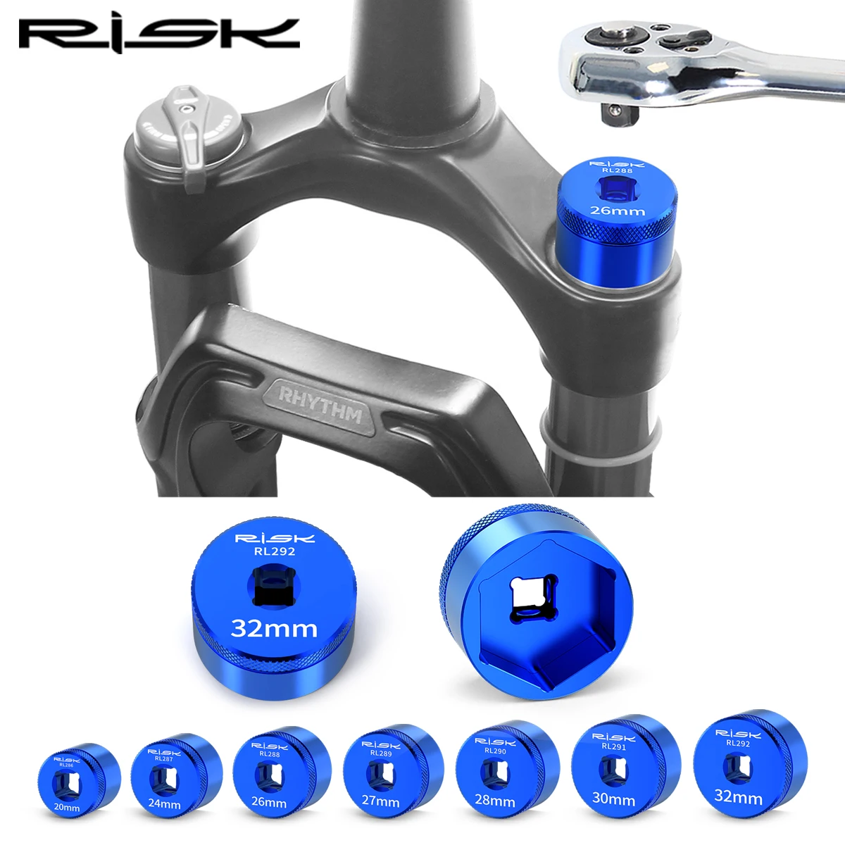 RISK Bike Bicycle Front Fork Cap Topcap Socket Tool Repair Removal Kit for Fox 36,38,40,Z1,Z2 Use for 3/8" Ratchet Drive