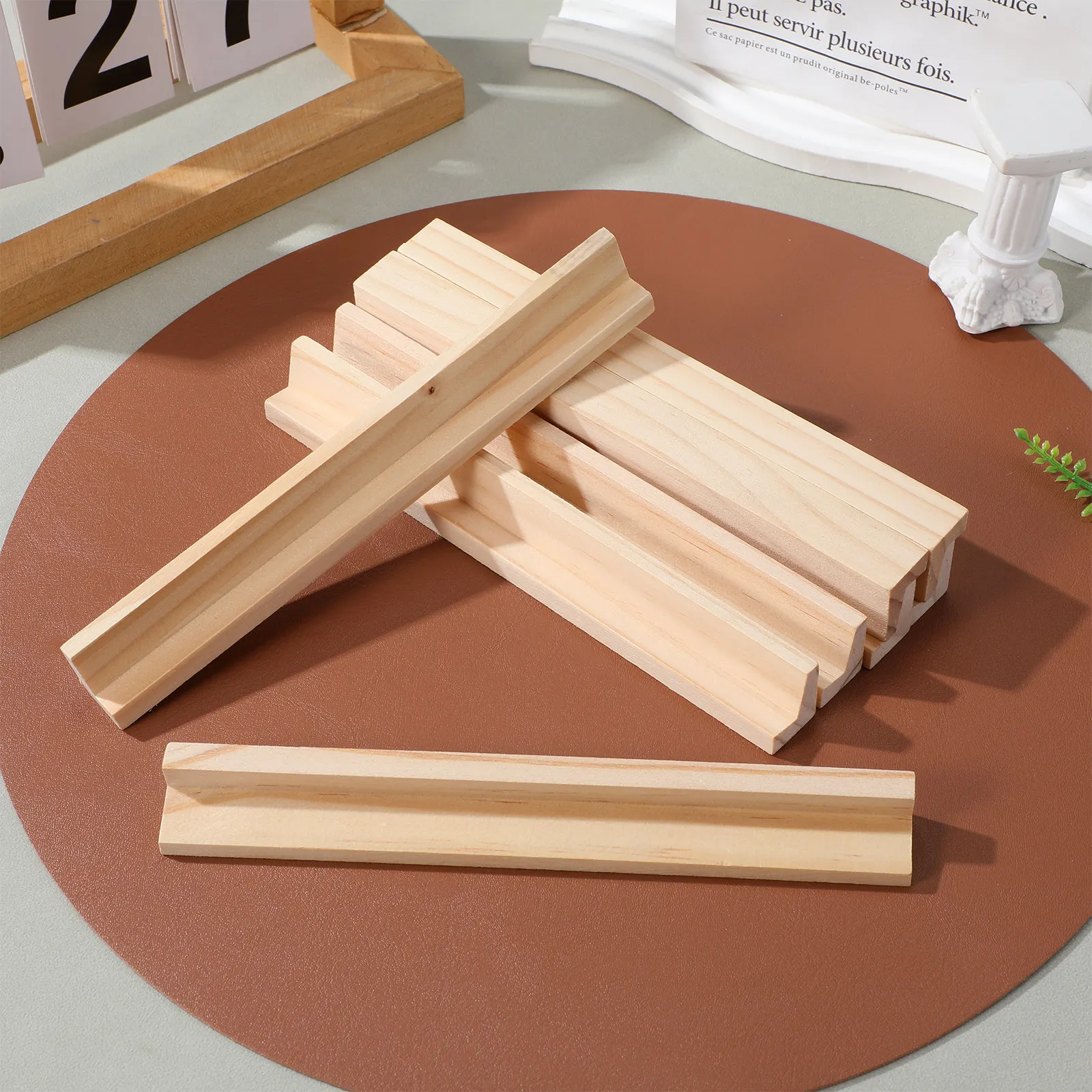 8Pcs Wooden Displaying Base for Domino Tiles and Letter Cards Free Hands Gaming Rack Ideal for Kids and Arthritis Patients