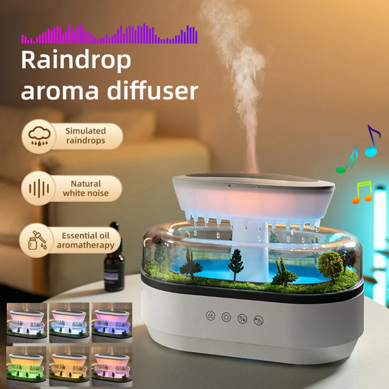Micro Landscape Humidifier Raindrop Aroma Diffuser Colorful Atmosphere Light White Noise Music Essential Oil Fragrance For Home
