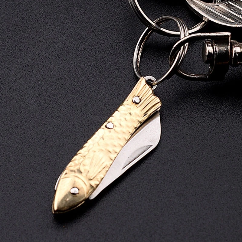 Mini Pocket Knife Brass Keychain Stainless Steel Pendant Cleaver Blade Cutter Outdoor Tool Portable Folding Knife TO Open Box