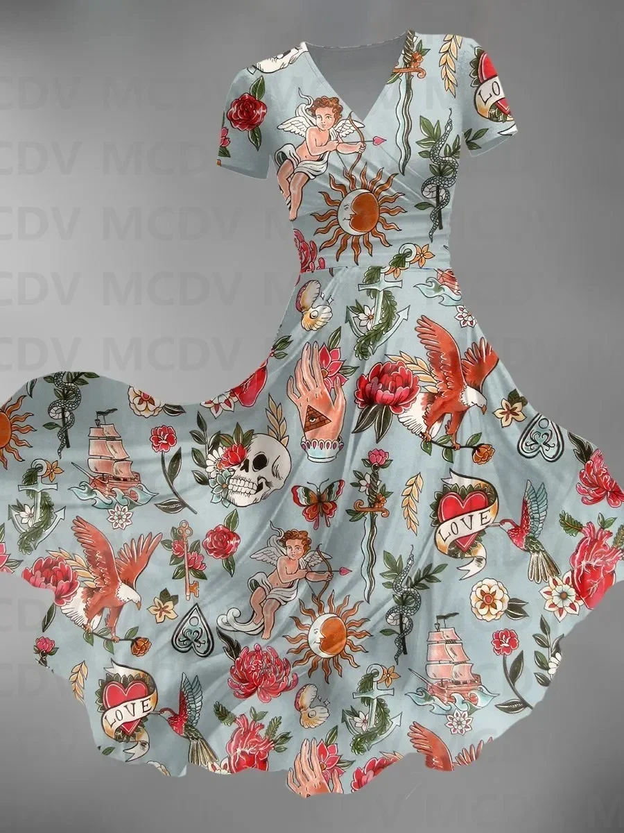 Women's Mermeid Print Maxi Dress 3D Printed Sexy V-neck Dress Female Dresses