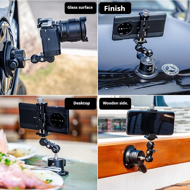 Leofoto SC-01/02 Hand Pump Suction Cup Phone Holder for Car/Desktop Glass Surfaces [Suction Cup + Magic Hand + Phone Clamp]