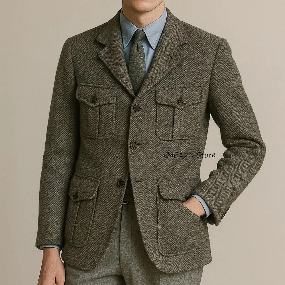 

Деловое повседневное мужское социальное пальто, приталенные пиджаки для мужчин, куртки, высококачественная рабочая одежда, ткань с зубчатыми лацканами в елочку