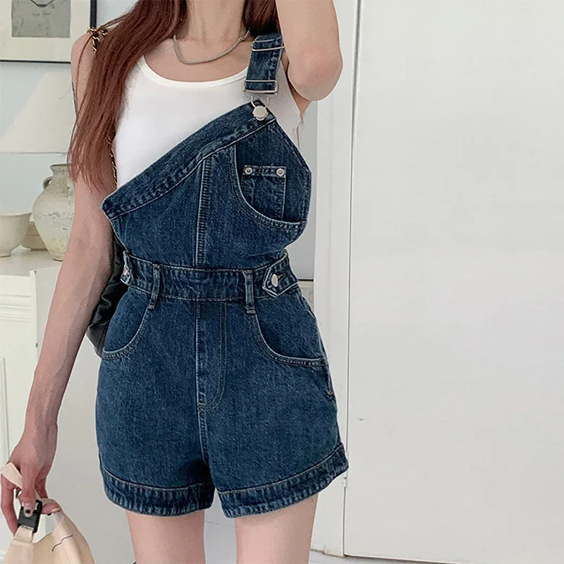 Designe Stijl Mode Denim Bretels Korte Broek Koreaanse Versie Dames Zomer Dunne Populaire Senior Senioren Casual Wijde Pijpen Jumpsuit