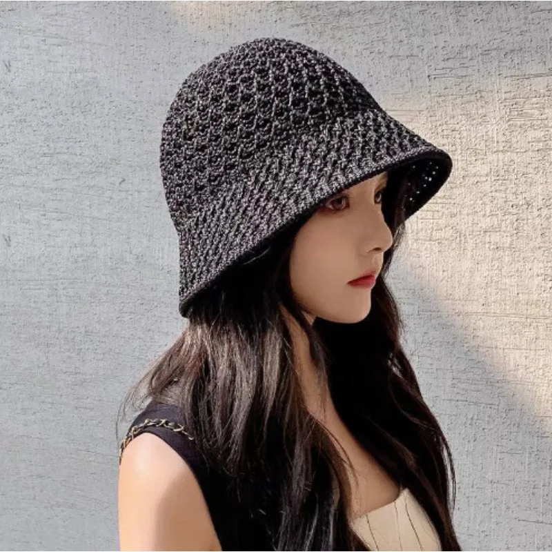 

Breathable Summer Hollow Knitted Fashion Women's Fisherman Hat Permeability Crochet Retro Panama Bucket Outdoor Sunshade Hats