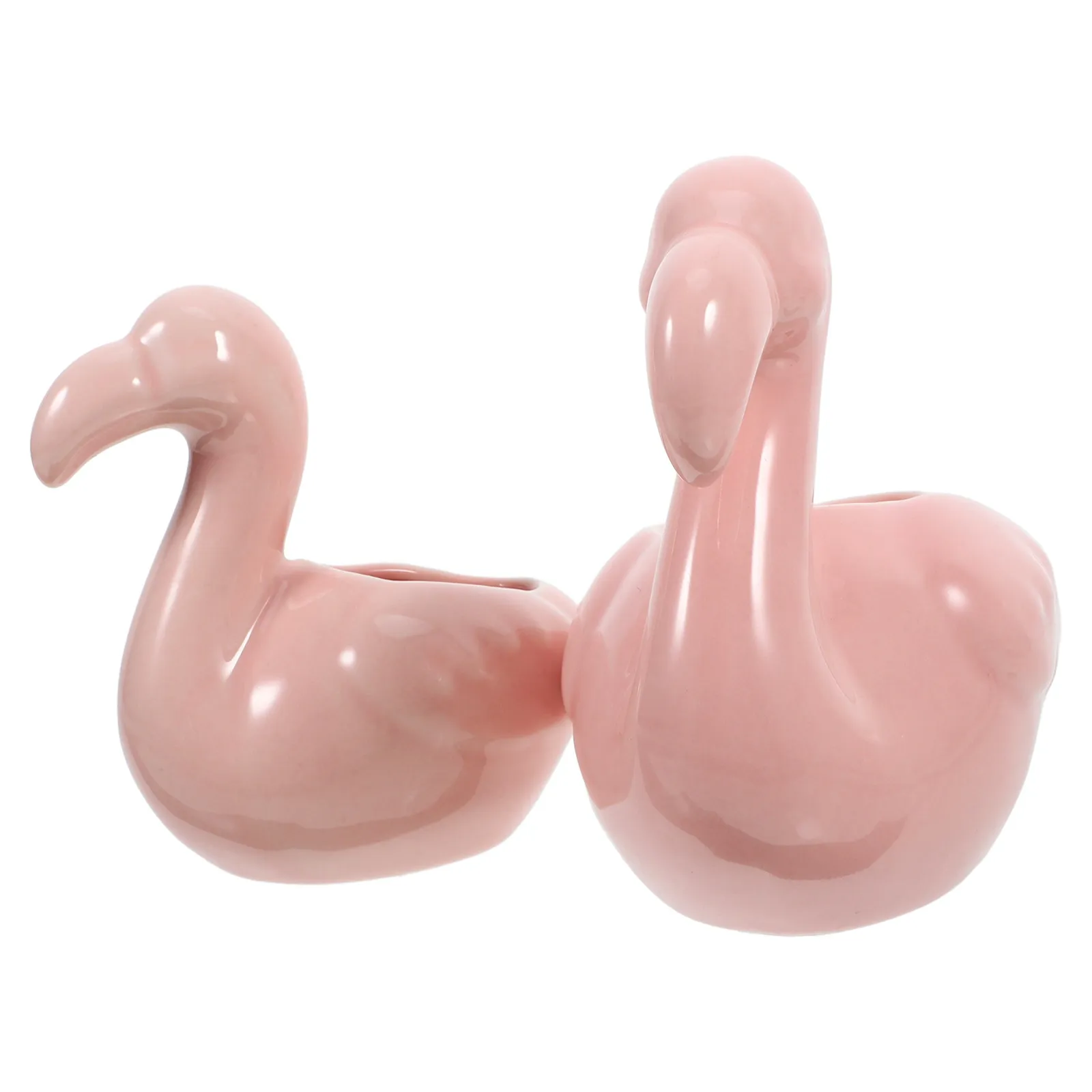 2Pcs Flamingo Flowerpot Ceramic Succulent Plant Pot Pink Office Desk Decor Minimalist Drainage Hole for Home Window Garden
