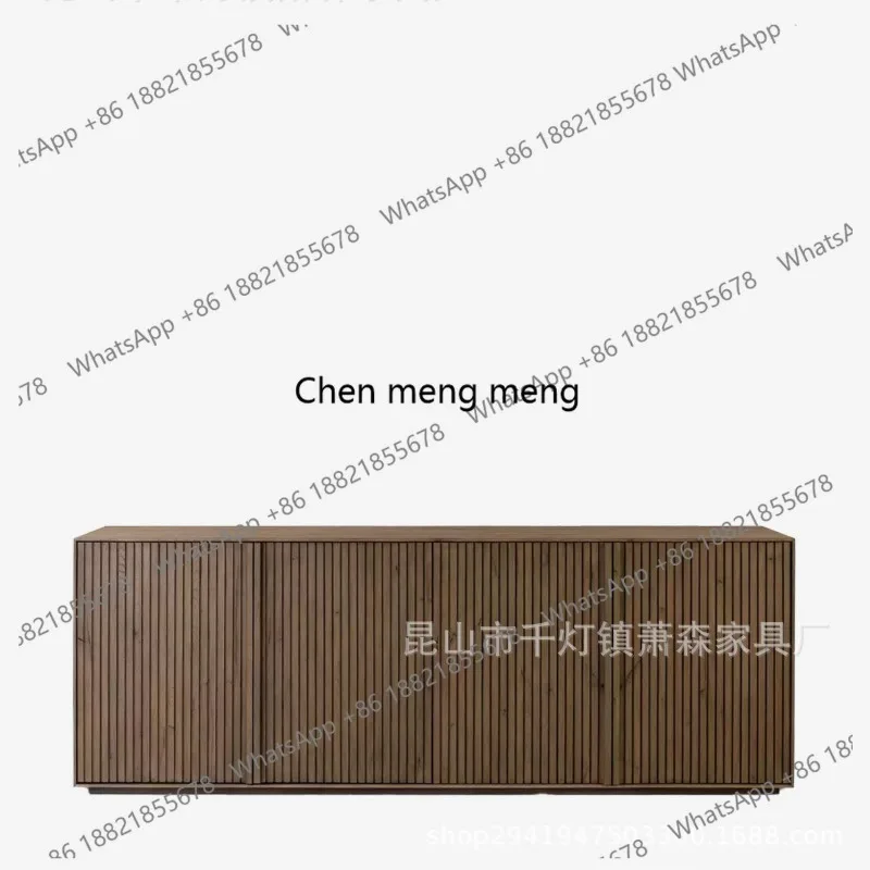 

Nordic black walnut all solid wood TV cabinet modern simple living room grille retro storage cabinet