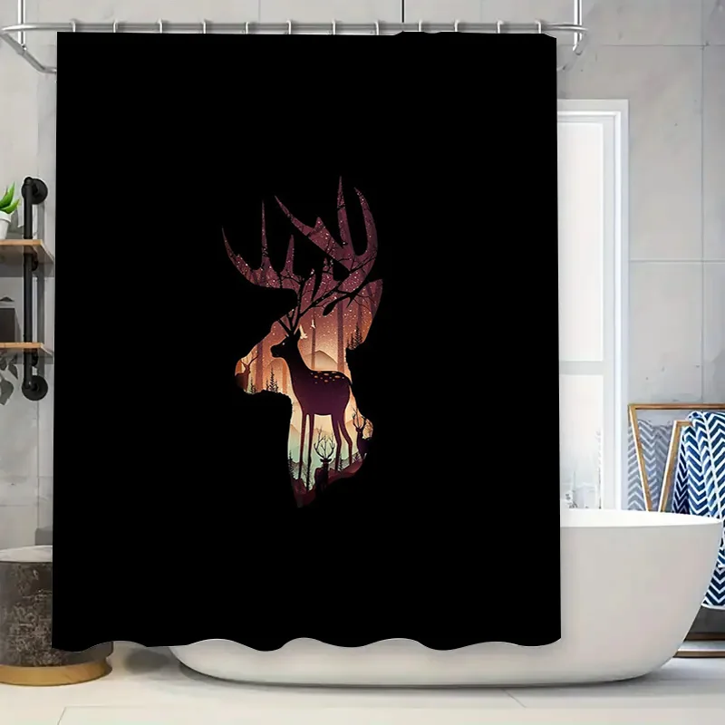 

Deer Forest Waterfall Shower Curtain Nature Mountain Landscape Backdrop Vintage Rustic Home Decor Bathroom Artistic Tapestry