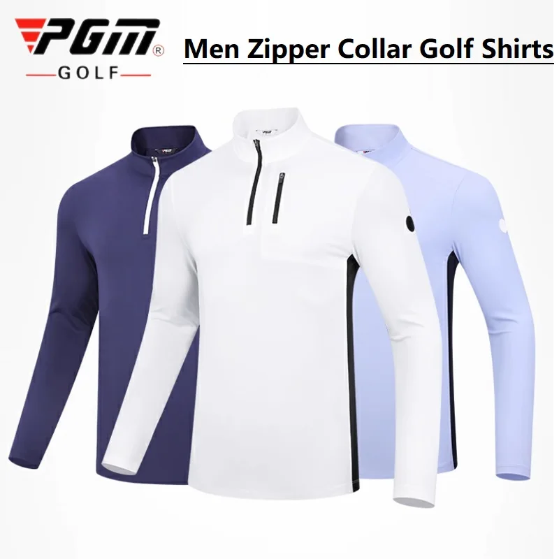 

PGM Outdoor Sports Golf Base Shirt Men Long Sleeve Zipper Collar T-shirt Male Casual Stand Collar Golf Tops Windproof Pullover