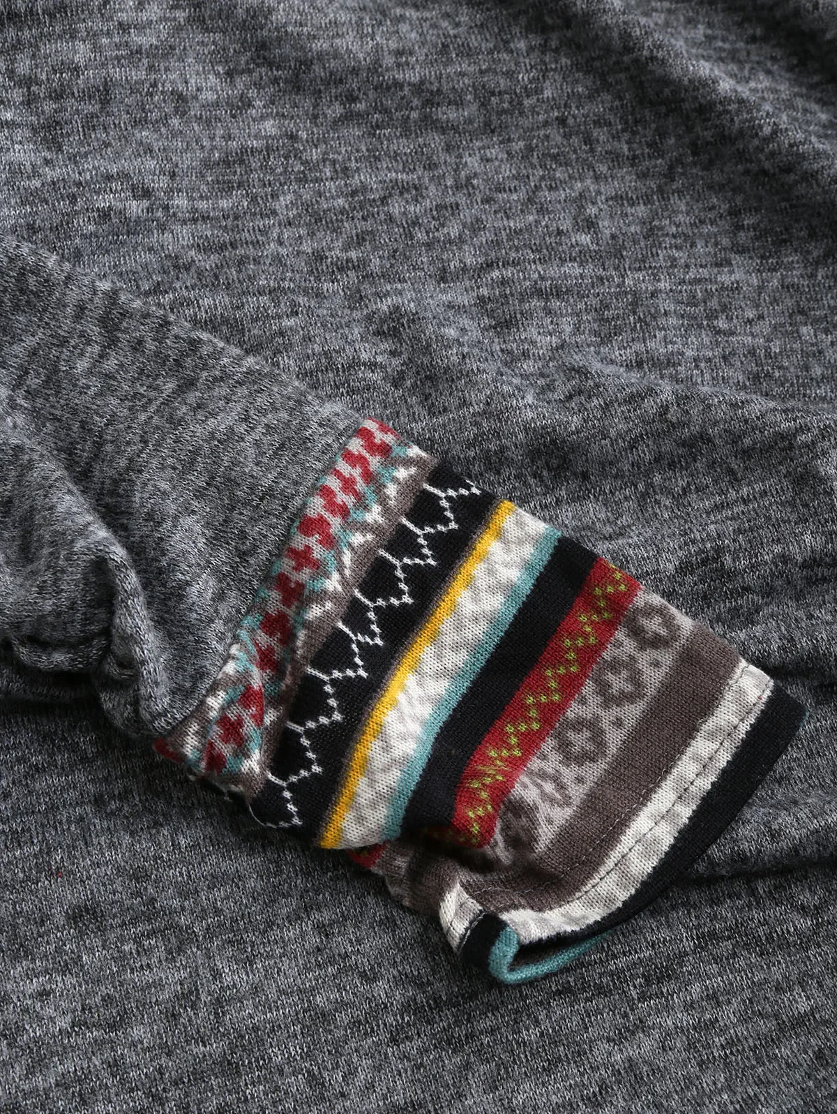 Top de punto con capucha para mujer, Top de manga larga con estampado de rayas geométricas tribales y botones, Top étnico informal con capucha