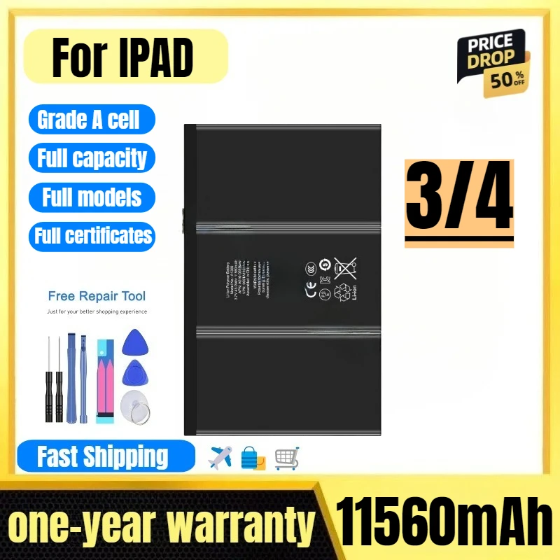 

A1416 A1430 A1403 A1389 for IPAD3/4 Tablet Battery High Quality High Capacity Battery Replacement Bateria Grade A Cell with Tool