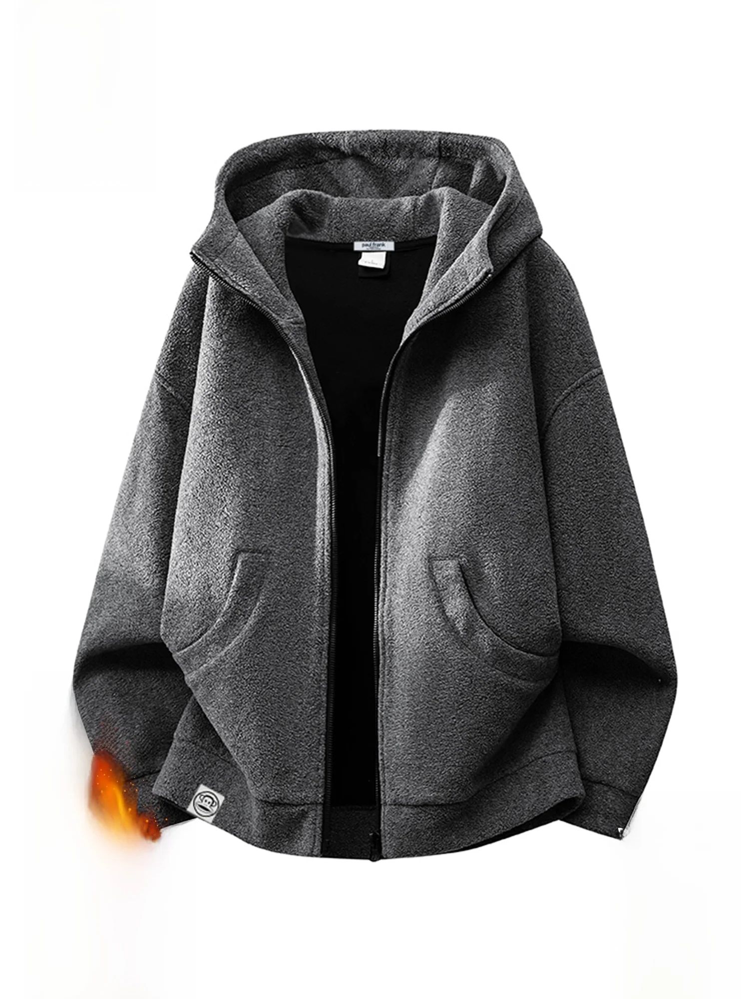 

PaulFrank Men's Hooded Fce Lined Casual Sweater Coat Large Mouth Monkey Design Warm Outerwear Autumn Winter Loose Fit