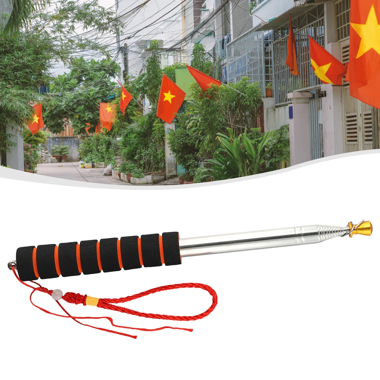 2.5m Flagpole Stainless Steel Extendable Flagpoles Portable Pole Flag Waving Flagpole Sponge Handle Flag Stand Teaching Tool