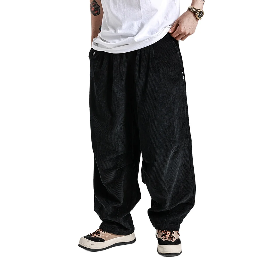 

Men Japanese Korean Streetwear Fashion Vintage Loose Casual Wide Leg Corduroy Cargo Pant Cityboy Baggy Trousers Unisex Dad Pants