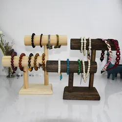 Soporte de exhibición de pulsera de madera maciza de 2 capas, estante de almacenamiento de banda para el pelo, decoración del hogar, tienda al por menor