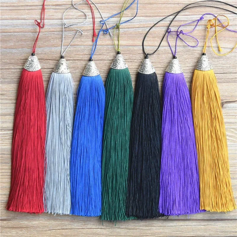 1PC 17CM Craft Tassels Flat Fish Mouth Cap Tassels Silky Handmade Soft Bookmark Tassels with Cord Loop for DIY Jewelry Making