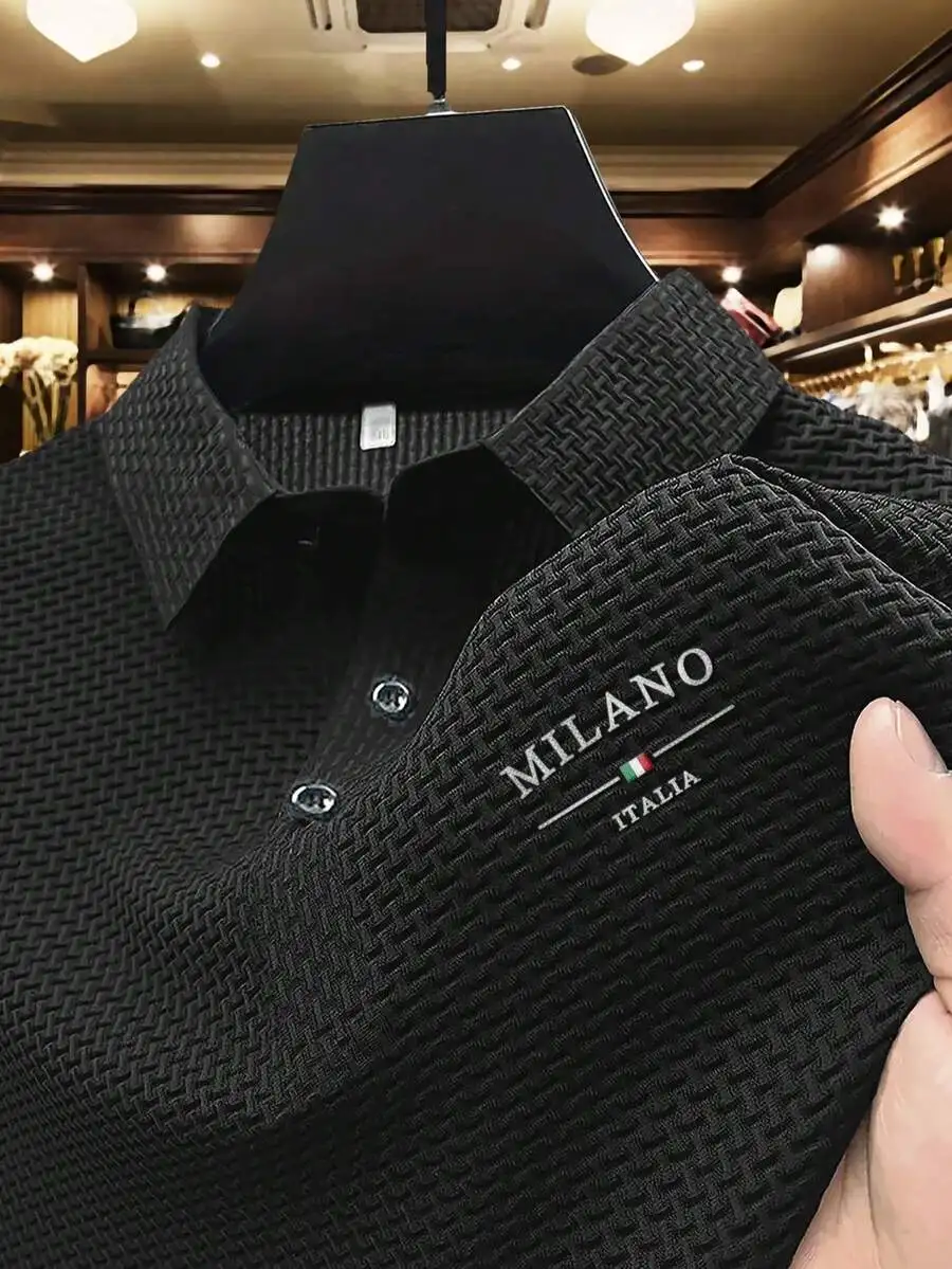 

Men's Textured Weave Polo Shirt, Business Casual, Short Sleeve, Black