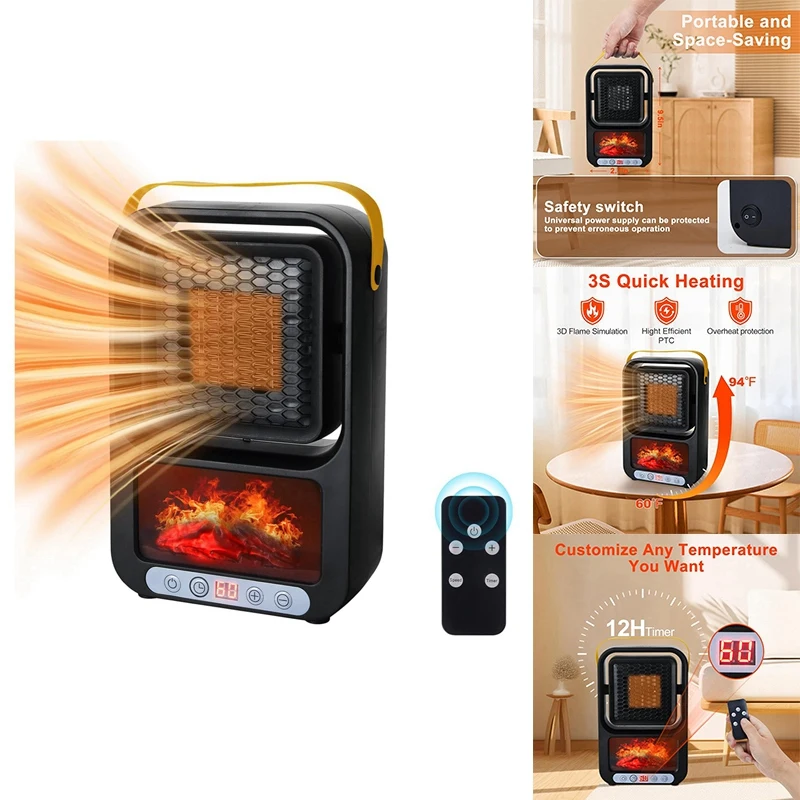 Small Space Heater For Indoor Use Portable Electric Fireplace Heater Realistic 3D Flame Mini Room Smart Heater