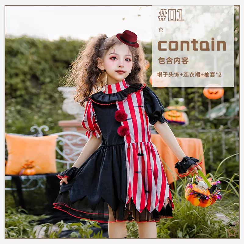 Costume per bambini di Halloween Clown Soul Cos Girls Dress Party Funny Dress Up Costume di carnevale