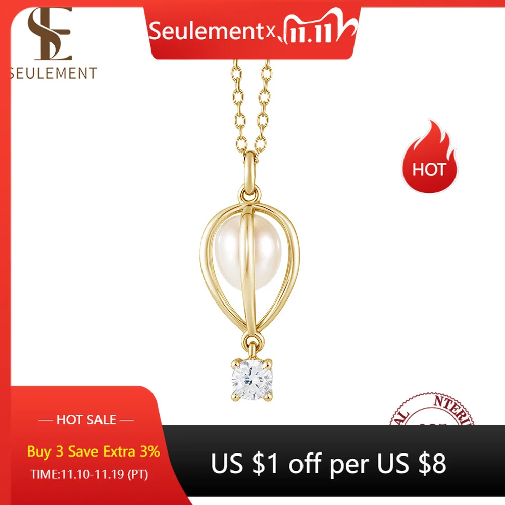 

Seulement 925 Sterling Silver Freshwater Baroque Pearl Pendant Necklace Hot-air Balloon Design with Sparkling Zircon for Women