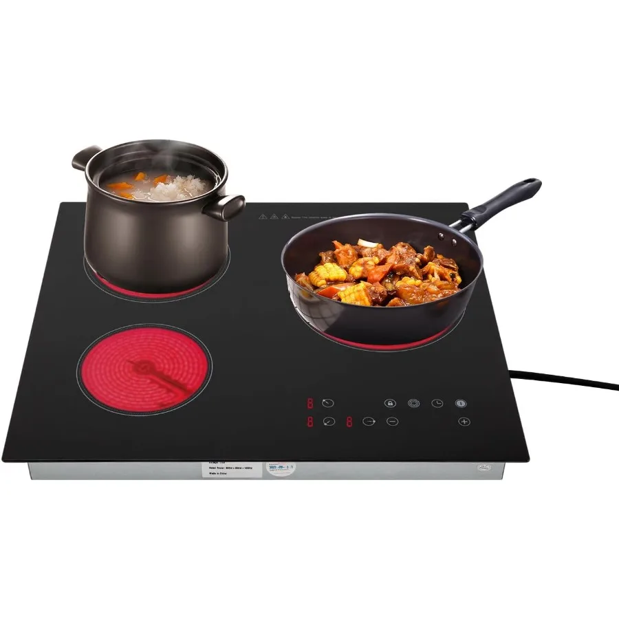 2600W 110V Electric Ceramic Cooktop Portable 3 Burners Built-in Cooktop Sensor Touch Control Countertop Electric Hot Plate with