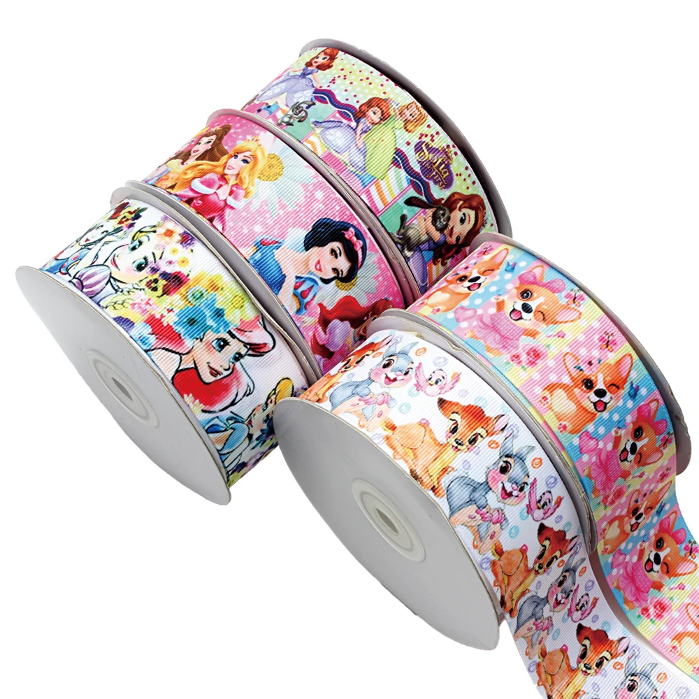 

Disney Princess and Bambi Ribbon 10yards Cartoon Printed Grosgrain Ribbon 25mm for Hairbows DIY Holiday Decoration Handmade