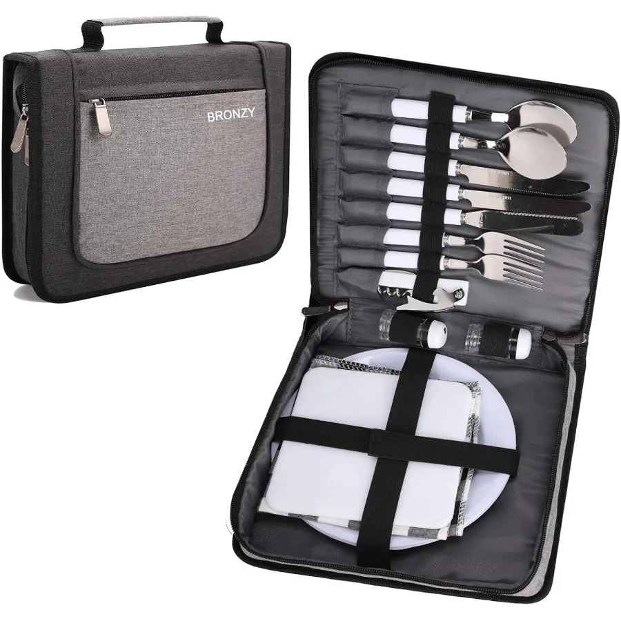 مجموعة نزهة التخييم أدوات المائدة المنظم أواني الطعام مجموعة فوضى عدة مجموعة تناول الطعام المحمولة مع لوحات ملاعق السكاكين فتاحة النبيذ الشوك pki