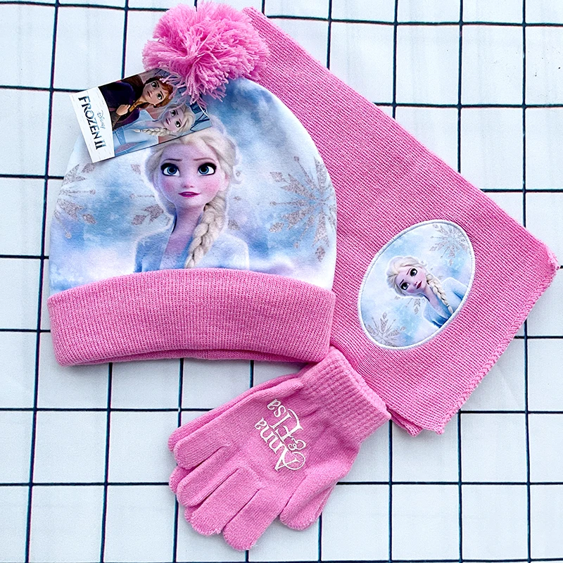 Children\'s Hat Glove Set Baby Boys Knitted Hat Elsa Cartoon Warm Hat Cosplay Toy Christmas Gift for Chridern