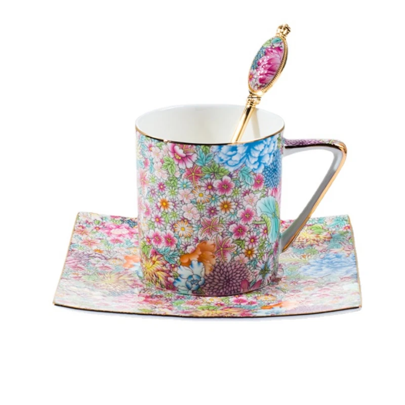 

Nordic Flowers Pastoral Style Afternoon Tea Cup Light Luxury Tea Set Cup And Saucer Ceramic Cup Tea English Cup With Spoon