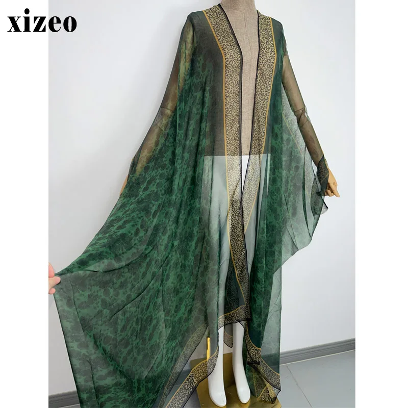 XIZEO Summer beach cover up Women Cardigan fashion sexy Boho African Perspective  long Sleeve Silk feeling Robe kimono Kaftan