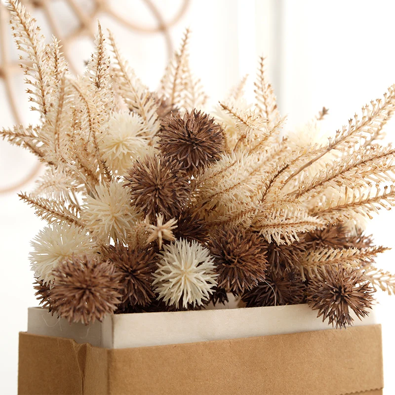 Kiku Blume Künstliche Stachelige Kugel Blumen Kunststoff Braun Pompom Mums Gefälschte Pflanze DIY Hause Hochzeit Zimmer Retro Lavendel Dekoration – Detail 6