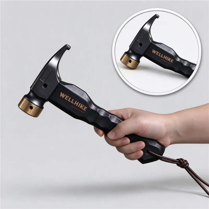 Outdoor EDC Portable Solid Wood Stainless Steel Hammer Camping Tent Canopy Ground Nail Multifunctional Tools