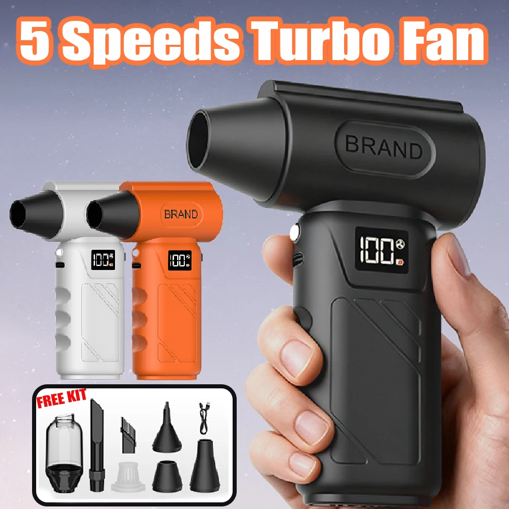 Ventilador Turbo ajustable de 5 velocidades con pantalla de batería de luz Led potente soplador de aire plumero de aire comprimido para coche/PC/limpieza del hogar