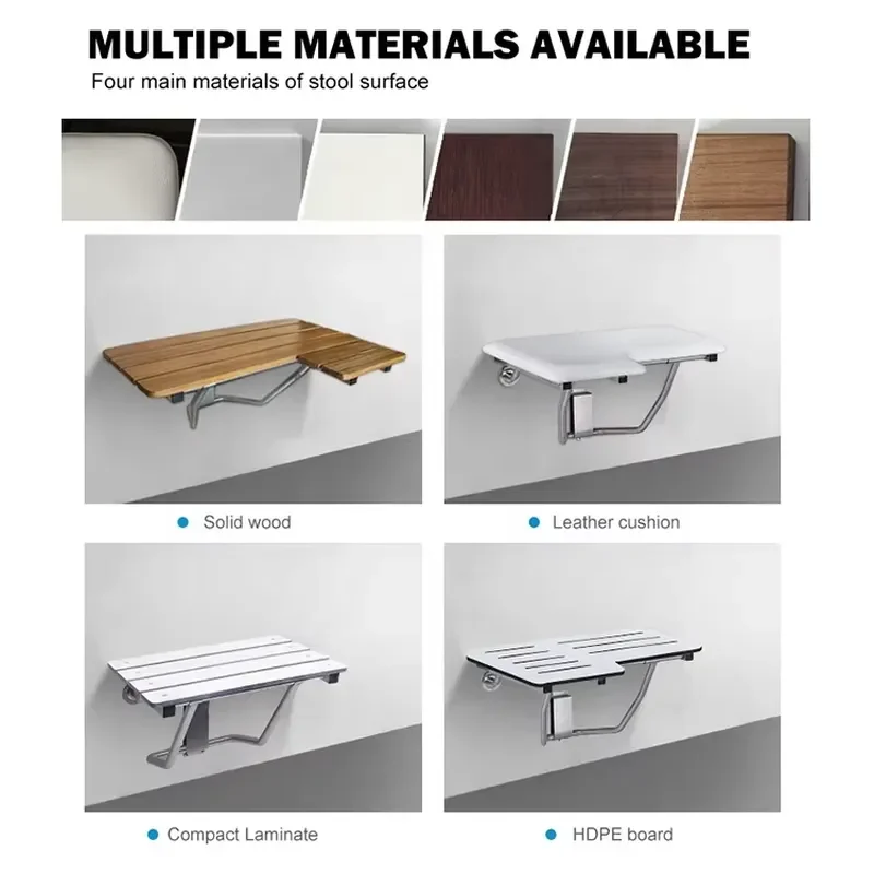Wall Mounted Folding Shower Seat Stainless Steel Bathroom Chair for Elderly Safety Indoor Outdoor Bath Bench Non Slip Support
