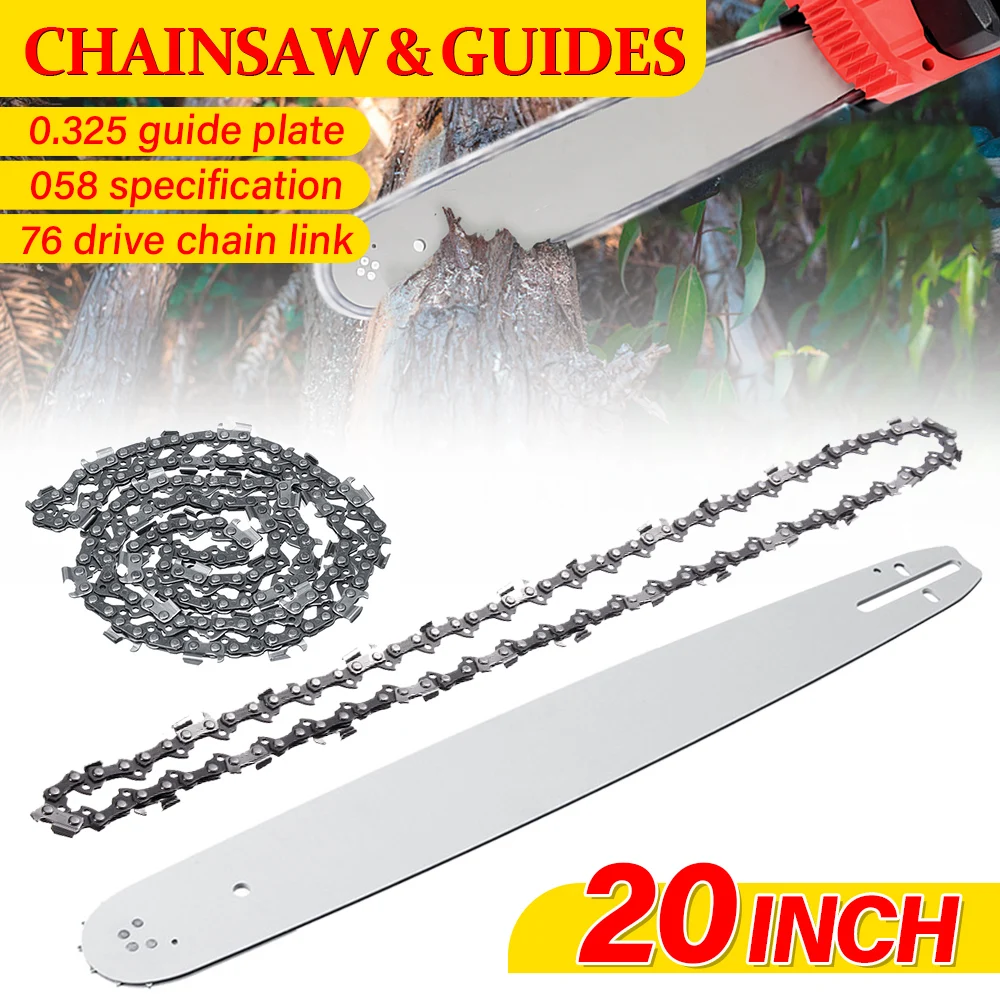 20 Inch Chainsaw Chain Guide Bar Metal 0.325 Pitch 0.058 Gauge 76 Drive Links Replacement for Wood Cutting Chainsaw Tools