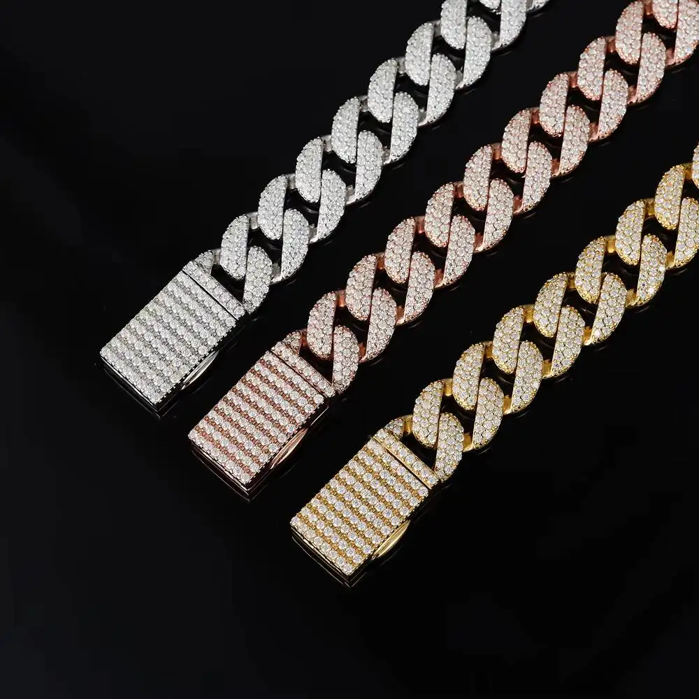 Fashion European and American Hip-hop 10MM Double-row Inlaid Moissanite S925 Sterling Silver Cuban Chain Fashion Brand Bracelet.