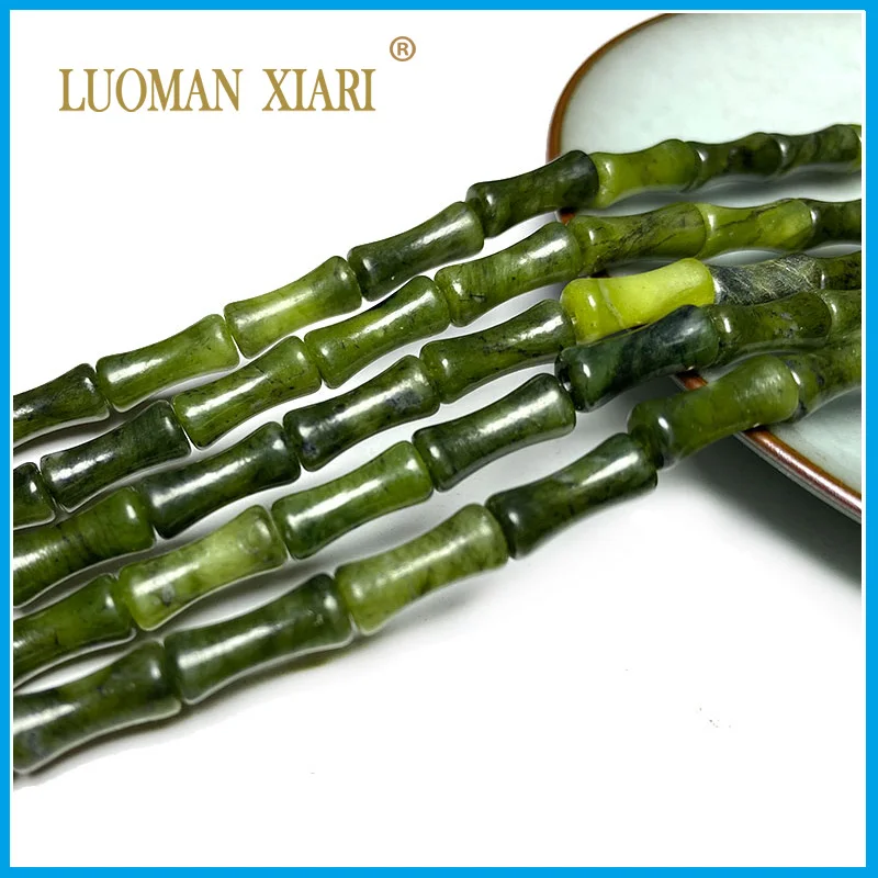 Natural Jade Beads Green Jasper Tube Bamboo Loose Spacer Stone Beads For Jewelry Making DIY Bracelet Necklace Needwork Charm