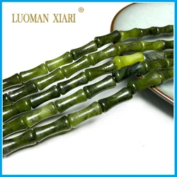 Natural Jade Beads Green Jasper Tube Bamboo Loose Spacer Stone Beads For Jewelry Making DIY Bracelet Necklace Needwork Charm