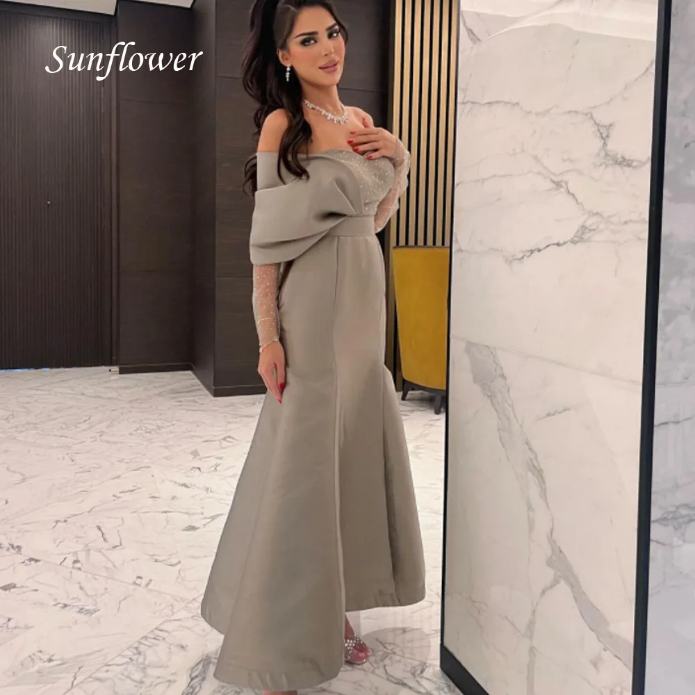 

Sunflower Simple Off the Shoulder Formal Evening Dress 2023 Slim Ankle-Length Satin Mermaid High-end Custom Prom Gowns