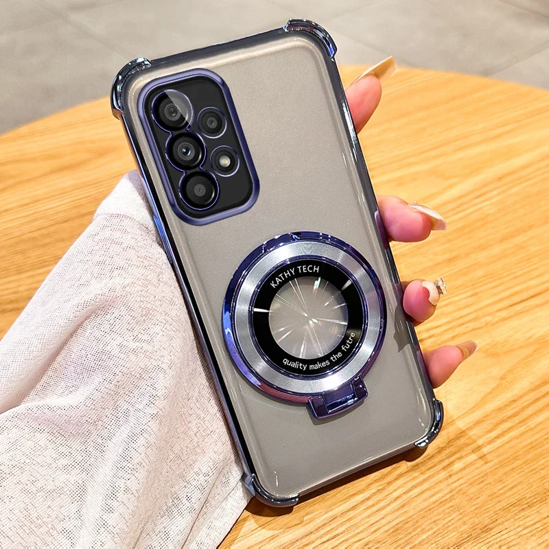 Plating Magnetic Holder Phone Case for Samsung Galaxy A05 A05S A13 A14 A15 A16 A26 A25 A33 A34 A35 A36 A56 A54 A55 Clear Cover