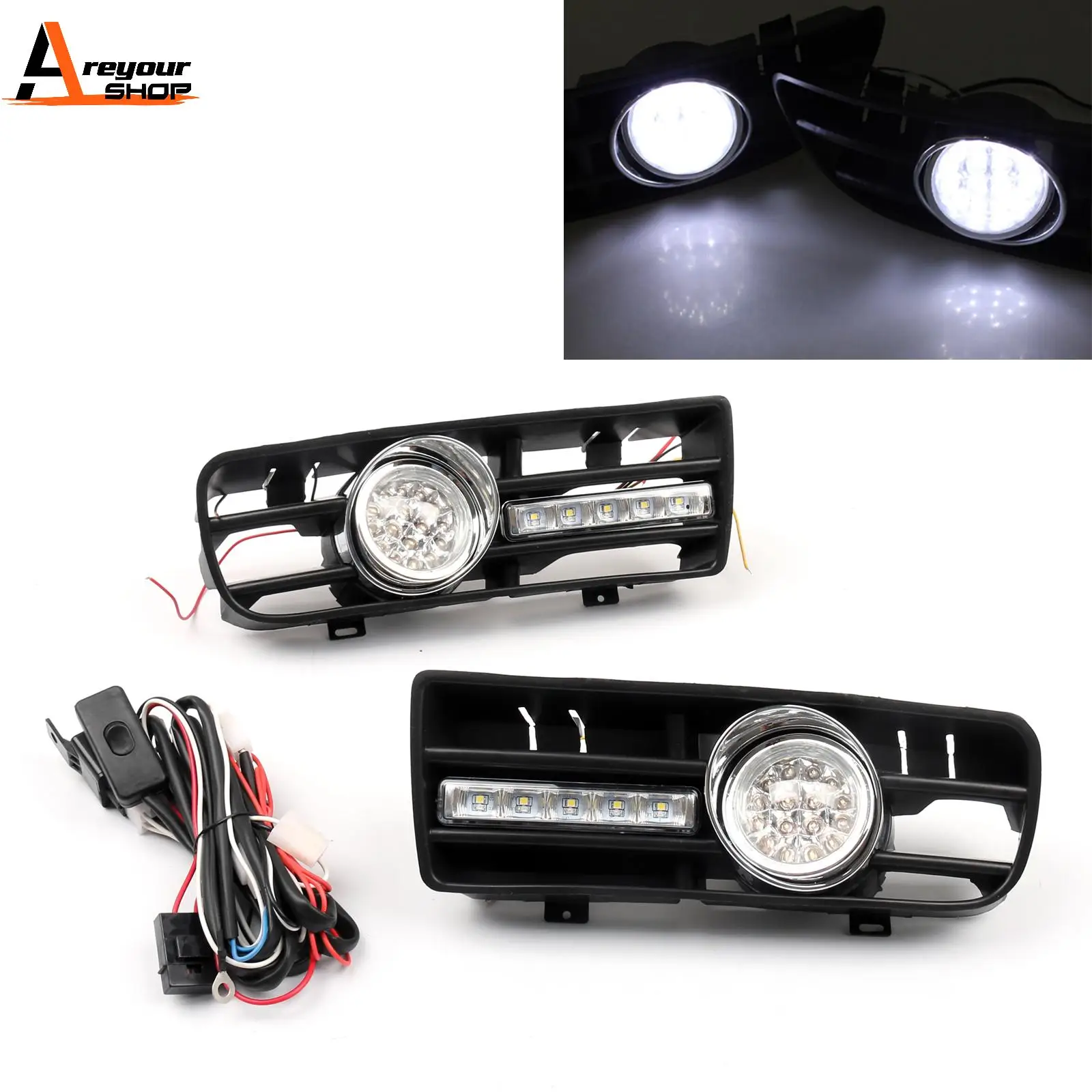 Areyourshop 1Pair Fog Light 5 LED Front Bumper Grille DRL Lamp For Golf MK4 TDI 1999 2000 2001 2002 2003 2004 Car Auto Parts